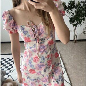 Zara Floral Off-Shoulder Puff Sleeve Dress, Size Large NWT